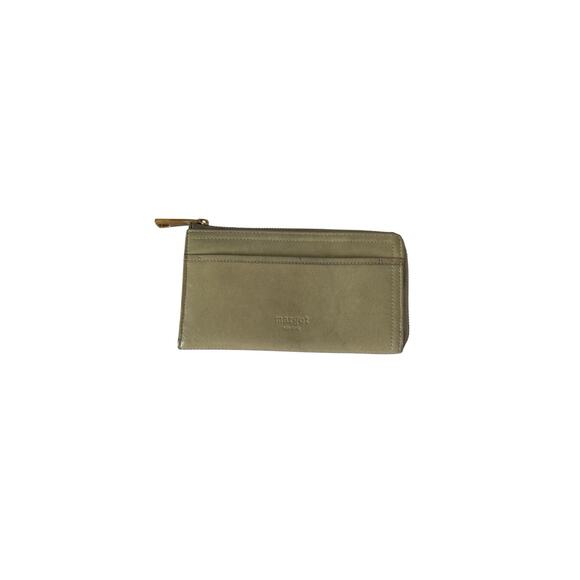Margot New York Handbags - Margot New York Gabby Single Zip Around Leather Wallet Wristlet Olive Green